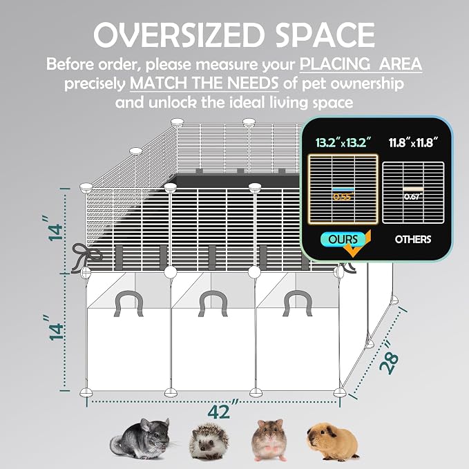 MEEXPAWS Guinea Pig Cages Small Animal Playpen Large 42" L x 28" W x 28" H | with Waterproof PVC Liner & Washable Pee Pad &Storage Space, C&C Cage for Guinea Pigs Indoor Pet Enclosure Wire Yard Playpen