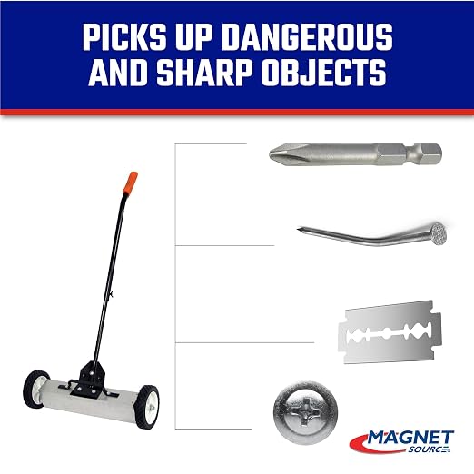 Master Magnetics Magnetic Sweeper with Wheels - Rolling Magnet Sweeper with Adjustable Handle - Powerful Magnetic Tool for Lawn and Shop Use - Pick Up Nails and Other Metal Debris - 18”