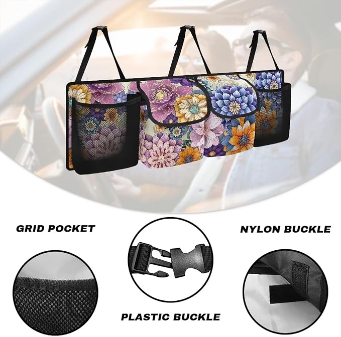 Dreaweet Boho Floral Print Trunk Organizer - Collapsible Car Organizer & Back Seat Storage - Portable SUV Storage - Multicolor
