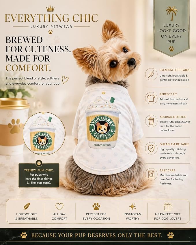 Luxury Designer Dog T Shirt – Trendy Puppy Clothes for Small Dogs, Fashion Pet Tee for French Bulldogs & Chihuahuas, Everything Chic Dog Apparel (StarbarksTee, Large)