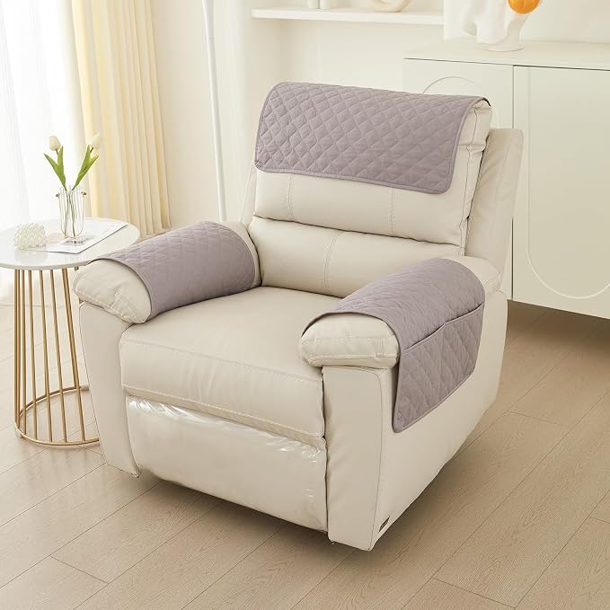 Armrest Covers Armchair Slipcover, Couch Arm Covers Recliner Covers with Storage Pockets Armrest Protector for Chair Sofa(Light Gray,1 Seat | 3 Piece Set)