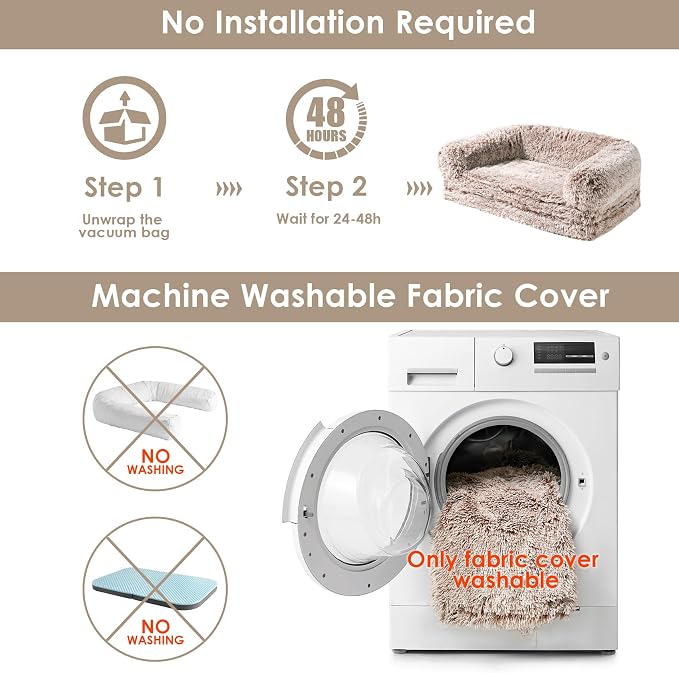 EHEYCIGA Foldable XXL Dog Bed for Large Sized Dog - 54x38x7.5, Faded Brown | Faux Fur Fluffy Pet Couch Bed, Orthopedic Calming Memory Foam Big Pet Bed, Washable Pet Sofa Bed with Non-Slip Bottom