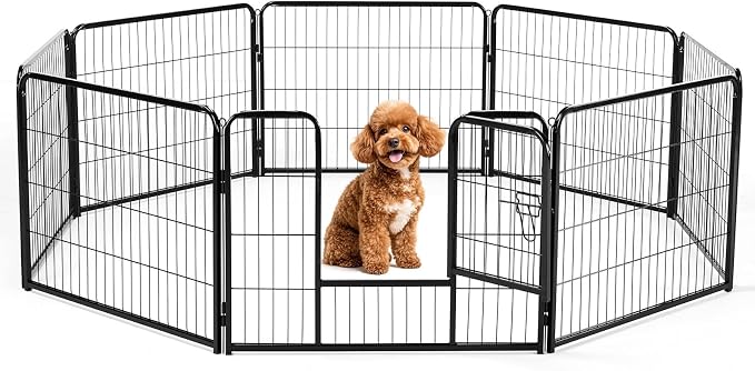 DUMOS Dog Playpen 24 Inch 8 Panels Indoor Outdoor Metal Pet Fence | Foldable Dog Play Pen with Door, Portable Exercise, RV Camping, Puppy Small Medium Dogs