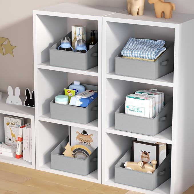 DIMJ Closet Storage Bins 10 Pack - Fabric Storage Baskets for Shelves, Collapsible Clothes Organizer with Handles, Trapezoid Shelf Organization Storage Cubes for Purse, Toys, Books, Towel, Clothes