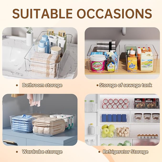 incostar Clear Fridge Organizer, Refrigerator Organizer Bins with Handle, Freezer, Kitchen Cabinet, Pantry Organization, BPA Free Fridge Organizers (12.4 inch 10 Pack)