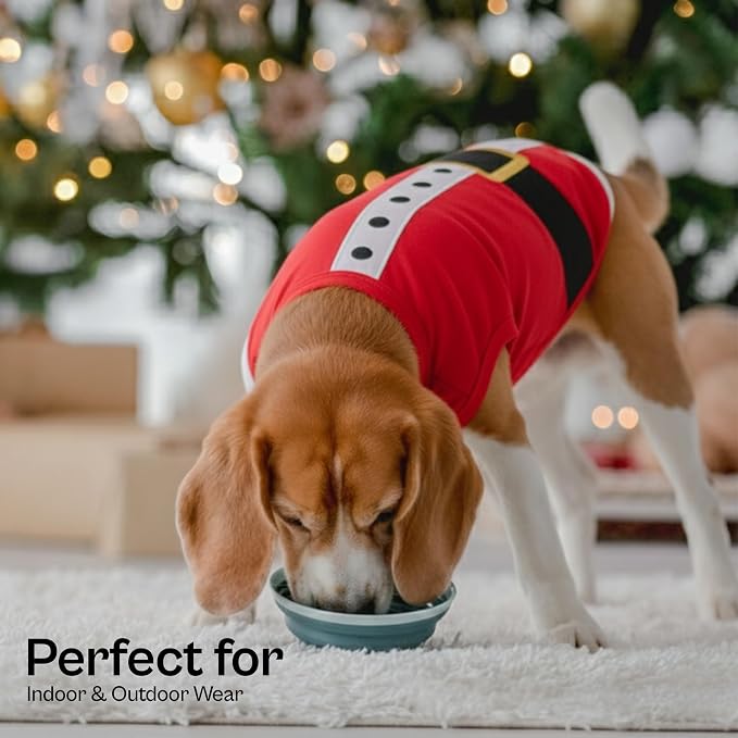 Parisian Pet Dog T-Shirt - Embroidered Santa Outfit - Lightweight Cotton Dog Christmas Outfit - Sleeveless Funny Christmas Pet Clothes - Machine Washable Shirts for Large Dogs - S