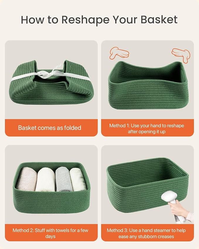 KALLAX Small Woven Storage Basket for Organizing, 13.5x9.5x5 inches, 3 Pack | Shelf baskets for closet organization, toy storage and home decor, Perfect as empty gift baskets for holidays, Green