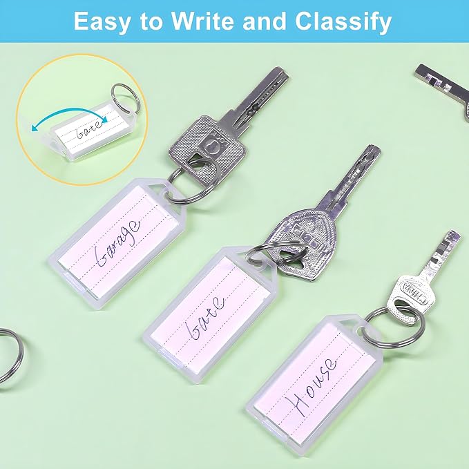 White Plastic Key Tags with Labels, Coideal 30 Pcs Tough Key Chain Tag ID Identifiers with Clear Label Window & Strong Split Ring