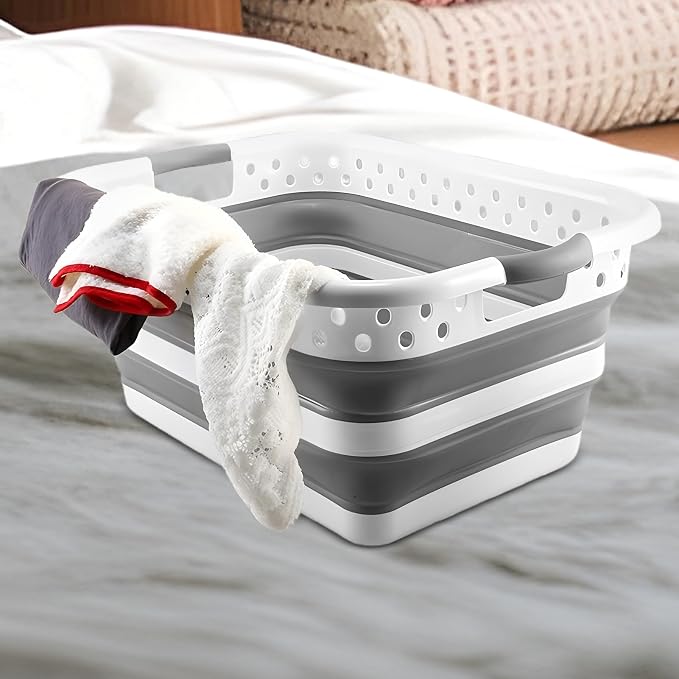 Foldable Laundry Basket Portable, Space Saving, Narrow, Bathroom Organizer | Foldable Laundry Room Organization Basket Clothing Toys Pet Grooming Bath Supplies for Bedroom Dorm College Bathroom