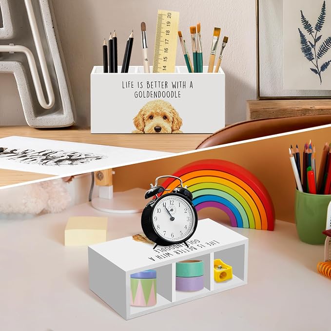 Goldendoodle Dog Gifts Pen Pencil Holder for Desk, Funny Golden Doodle Dog Gift Office Desk Accessories, Life Is Better with a Goldendoodle Pen Holders Organizer for Women Bathroom Decor