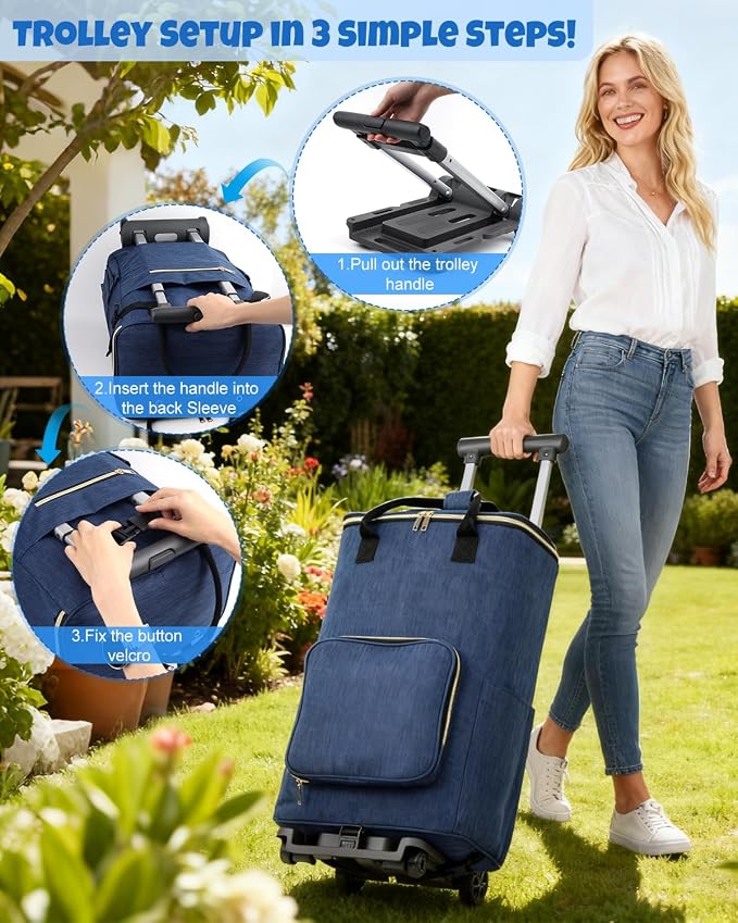 Coopay Portable Crochet Bag, Extra Large Yarn Storage for Crochet Accessories and Supplies, Yarn Bags with Wheels and Telescoping Handle, Durable Knitting Bag for Craft Enthusiasts