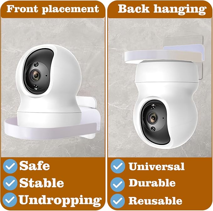4 Pcs Security Camera Wall Mount, Baby Monitor Wall Mount, Adhesive Small Wall Shelf for Bedroom Kitchen Living Room with Cable Clips (White)