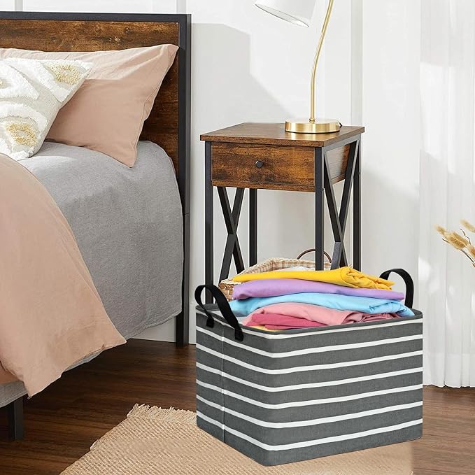 Baby Storage Basket Nursery Box Laundry Hamper Organization Bins for Toys and Clothes with Handles (Stripe)