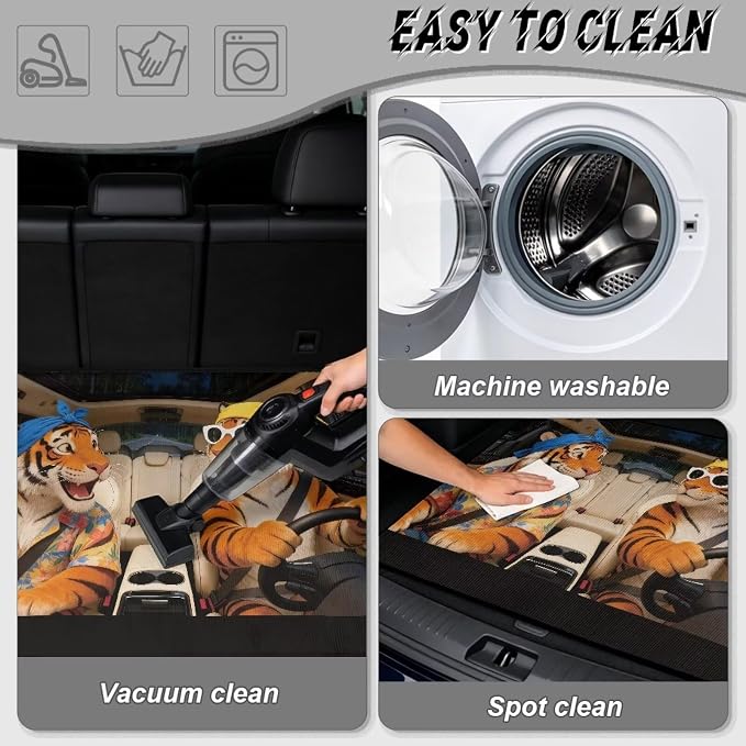 Cartoon Tiger Print Fun Style Car Trunk Mat 29" x 39", All Weather Non Slip Cargo Liner for SUV Truck, Durable Washable Pet Friendly Rear Protection Mats