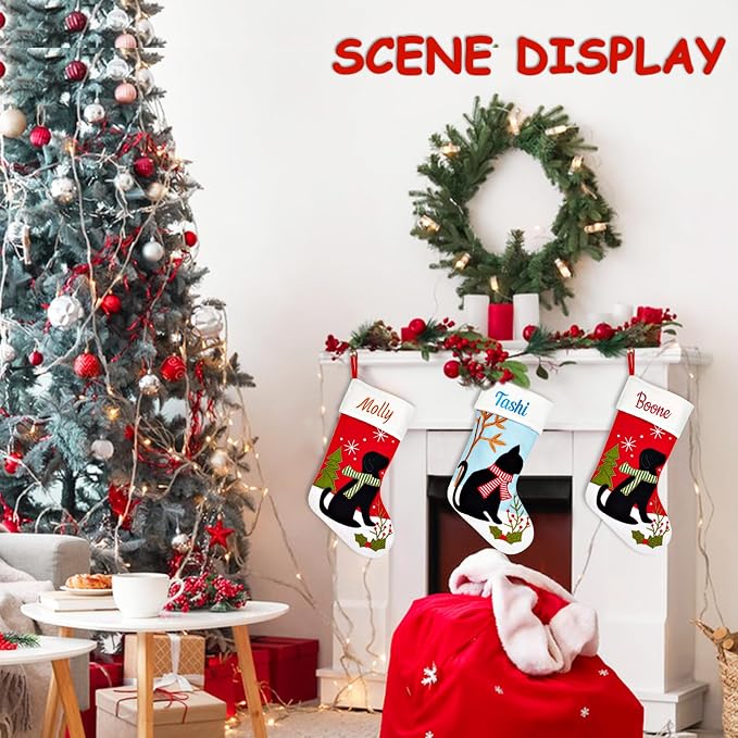 Personalized Christmas Stockings for Dogs Cats, Custom Pet Christmas Stockings with Embroidered Name, Red Blue Dogs Cat Xmas Stockings for Holiday Decoration (5 Pcs)