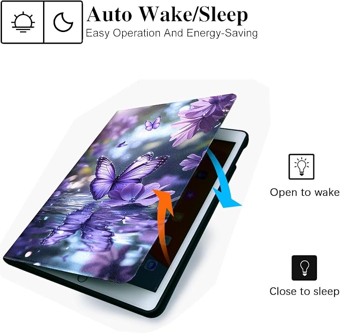 for Microsoft Surface Pro X/Pro X Plus-13 2019/2020/2021/2024 Tablet Case,Auto Wake/Sleep,Adjustable Stand Protective Cover - Purple Butterfly Flower
