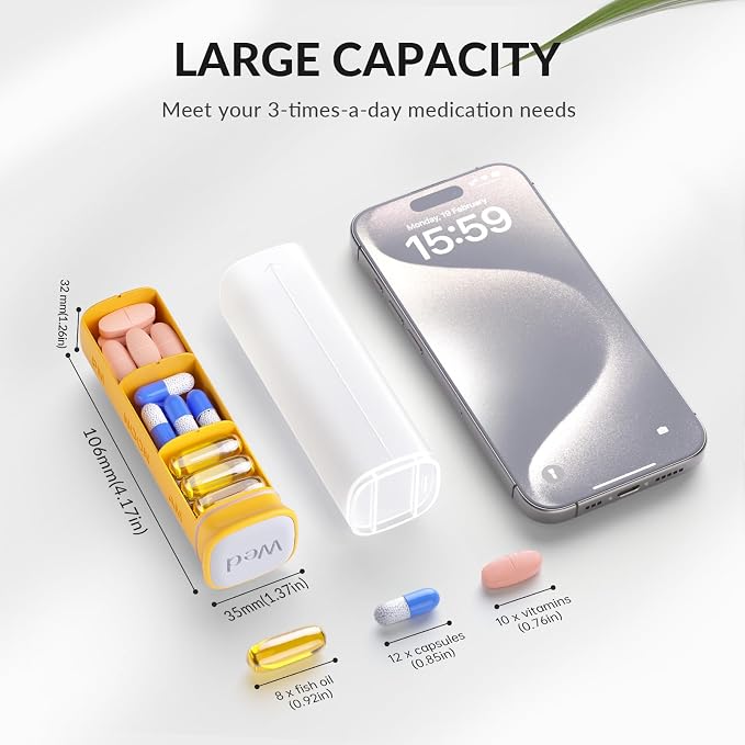 KOVIUU Weekly Pill Organizer 3X a Day, Large Daily 7-Day Pill Box, White | Detachable Pill Case with 3 Compartments | Travel Pill Container Holder for Vitamins, Supplements, Medications | BPA-Free