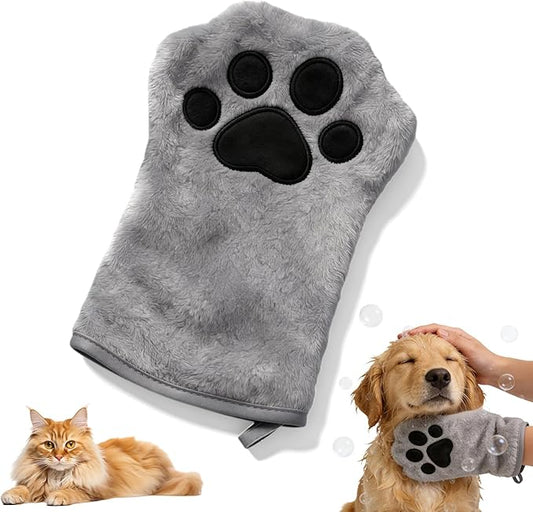 Paw Bathing Towel for Cats Puppy, Reusable Absorbent Quick-Dry Pet Grooming Towel, Soft Bath Mitt for Dirt Odor Removal, Daily Care and Travel, for Dogs & Cats (Grey)