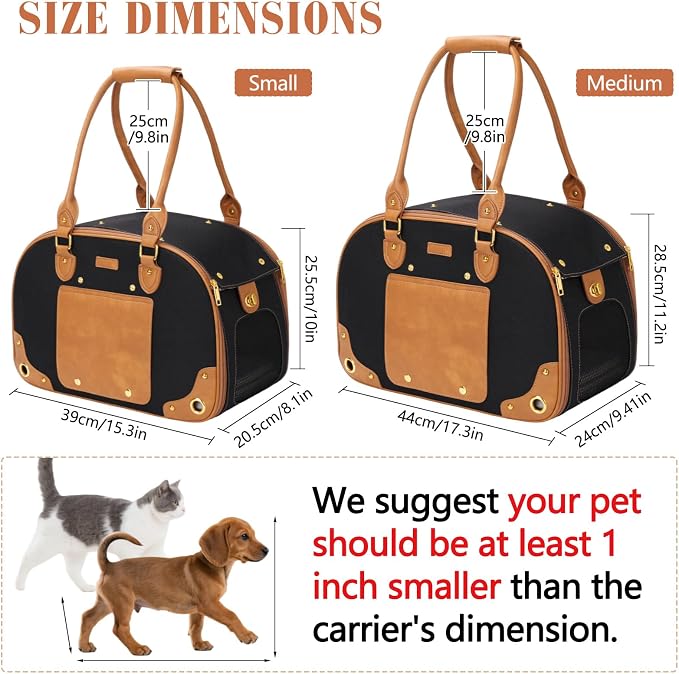 Dog Carrier Purse, Pet Carrier, Foldable Waterproof Premium Nylon Pet Travel Portable Bag Carrier for Cat and Small Dog Home/Outdoor Medium Black