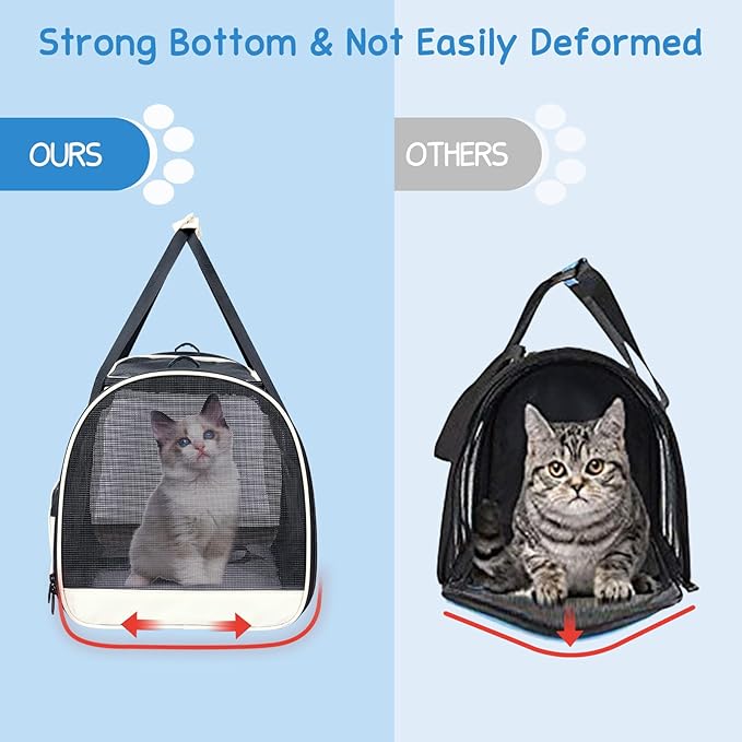 BurgeonNest Cat Carrier Soft, Collapsible Travel Pet Bag, Small Dogs | Large Cats up to 20 lbs with Unique Side Bag, Top Load Small Pet Crate Escape Proof with 4 Ventilated Windows, Medium Beige