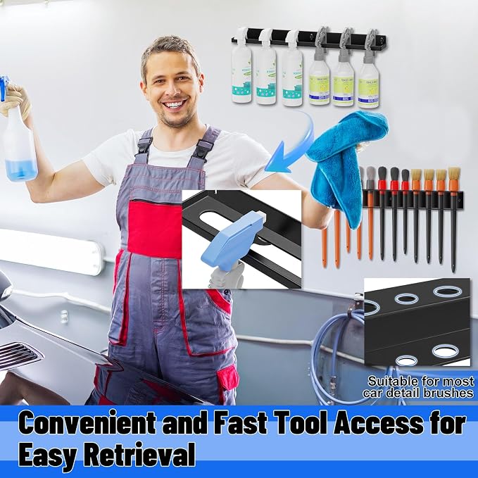Detail Brush Holder Spray Bottle Rack, Car Detailing Brush Holder, Wall Mount Detail Brush Rack for Garage Workshop Hole