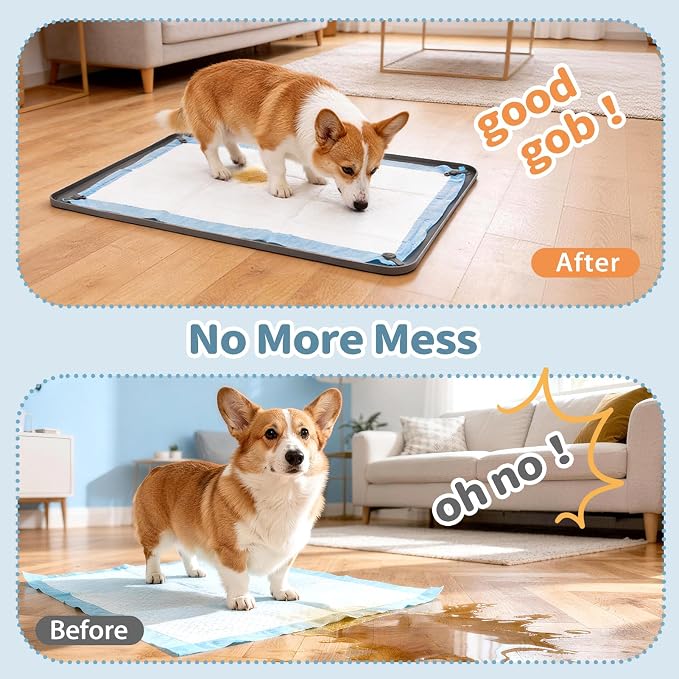 Silicone Puppy Pad Holder Tray with Clips Fits for 24"x35" Pee Pads - Grey