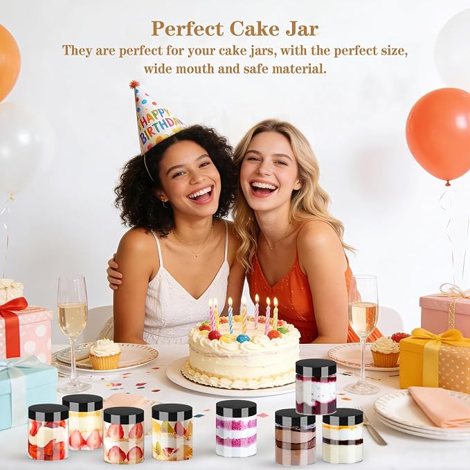 Hajoyful Plastic Jars with Lids Empty Slime Cosmetics Containers Clear Gift Food Jars Round PET Cream Jar with Black Lids Pen Labels for Kitchen Storage Spices Dry Food Body Butter Making(8OZ 32PCS)