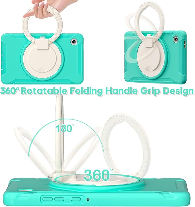 Heavy Duty Shockproof Case for Samsung Galaxy Tab A11 8.7 Inch 2025 (Model: SM-X133/X135/X135F) - with 360° Rotating Stand Handle, Built-in Screen Protector,Kid-Friendly Protective Cover (Green B)