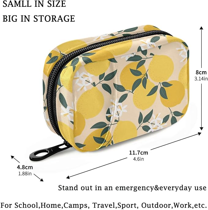 Fustylead Lemon Pill Organizer and Storage Weekly with Zipper, Removable Pill Box Portable Medicine Organizer for Vitamin Fish Oil Supplement
