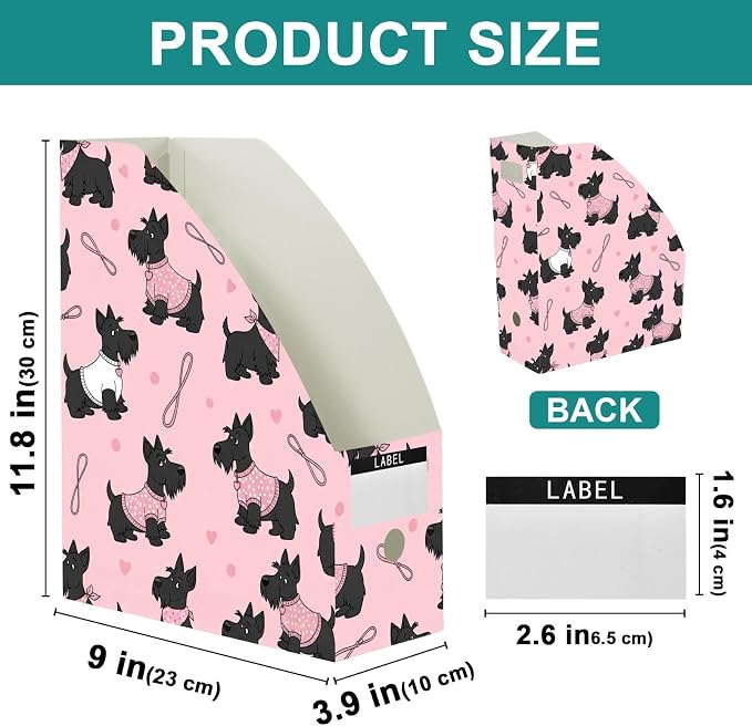SPRIPORT Cute Pets Dogs Pink Print Water Resistant PP Magazine File Holder Organizer for Desk, Foldable Storage Rack for School Library Office Document Sorter with Labels 23x30x10cm (3 Pack)