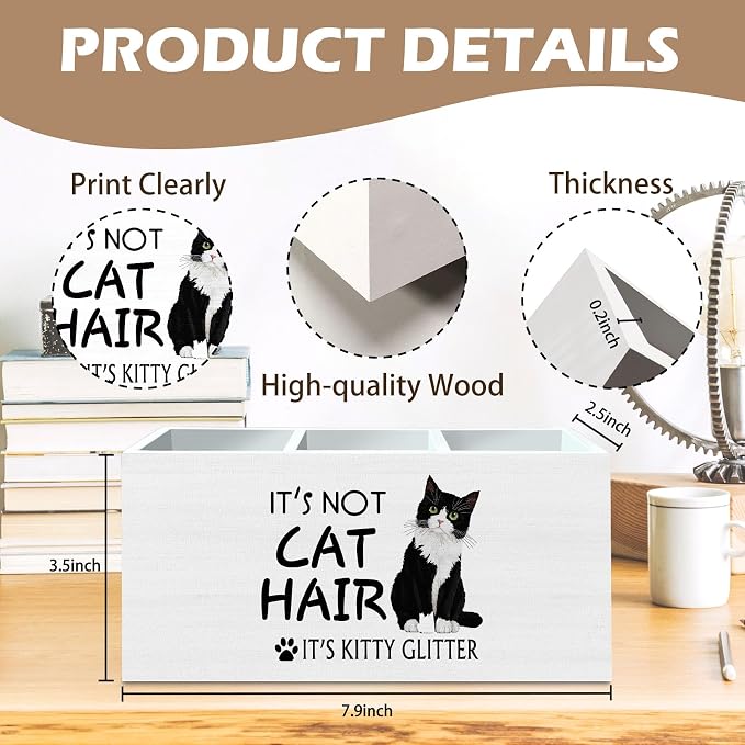 DILSJ Funny Tuxedo Cat Pen Pencil Holder Organizer for Desk, Tuxedo Cat Lovers Gifts for Women Men, Gifts for Pet Lovers, Funny Kitten Wooden Box Signs for Home Office Desk Tabletop Decoration