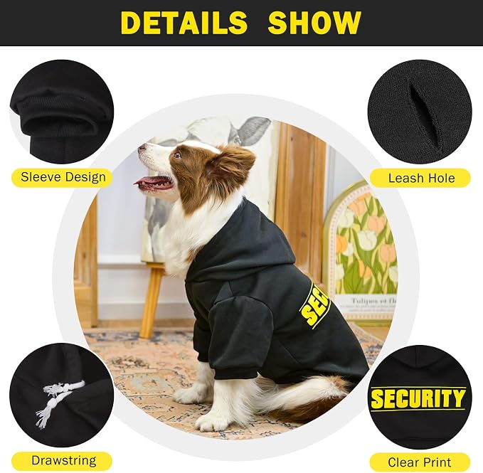 SCENEREAL Security Dog Hoodie Sweaters - Brushed Fleece Dog Clothes with Hat, Warm Winter Coat for All Weather, XL
