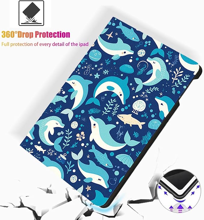 for Microsoft Surface Pro 7 Plus,Surface Pro 7/6/5/4 12.3" Tablet Case,Auto Wake/Sleep,Adjustable Stand Protective Cover - Ocean Dolphin
