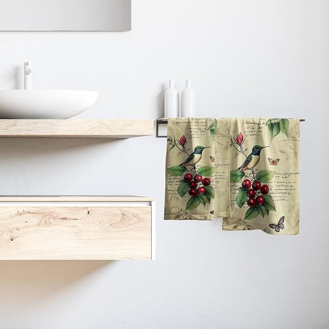 Giwawa Hummingbird Butterfly Hand Towels Set of 2 Vintage Floral Fingertip Bathroom Towels Soft Absorbent Wash Cloth for Kitchen Gym Hotel Decor