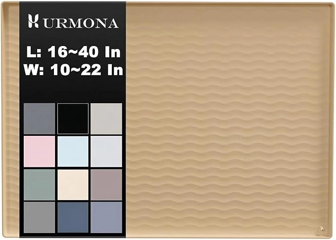 URMONA 34'' x 22'' Waterproof Silicone Under Sink Mat Cabinet and Counter Protector, Shelf Liner for Kitchen and Bathroom, Storage and Organizers, Litter Mat, Pet Cat Puppy Essentials(Light Khaki)