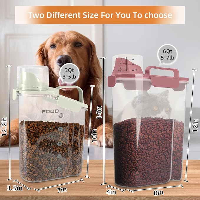LEAWALK Airtight Small Cat Dog Pet Food Storage Containers BPA Free, with Large Pour Spout/1 Measuring Cup/ 4 Safety Locks and Double-layer Silicone Strip (Rose Pink, 5L-1pack)
