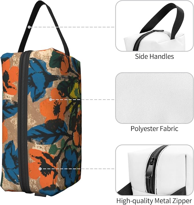 Bold Hues Floral Art Makeup Bag - Durable 600D Oxford Fabric Travel Cosmetic Bag, Shockproof Foam Padded Toiletry Organizer for Gym & Daily Use 10x6.2x4.9 Inch