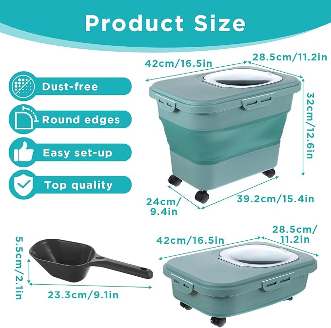 Cat Litter Storage Bin Container with Airtight Lids, Portable Cat Litter Storage Container with Wheels, Kitchen Cereal Rice Leakproof Sealable