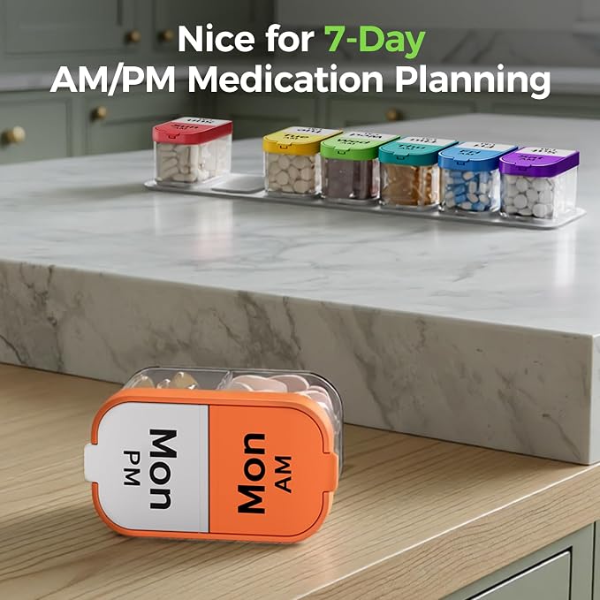 Extra Large Pill Organizer 2 Times a Day, Weekly AM PM Pill Case 7 Day | Large Capacity Fit All Medications and Supplements, Detachable Daily containers for Easy to Use and Travel, Durable BPA-free