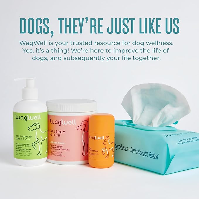 WagWell Daily Cleansing Dog Wipes, 50 Count | Vet-Approved, Helps Reduce Odor, Fragrance-Free, Microbiome-Friendly Dog Grooming Wipes | Gentle Head-to-Tail Cleaning for Paws, Coat & Skin (Avoid Eyes)