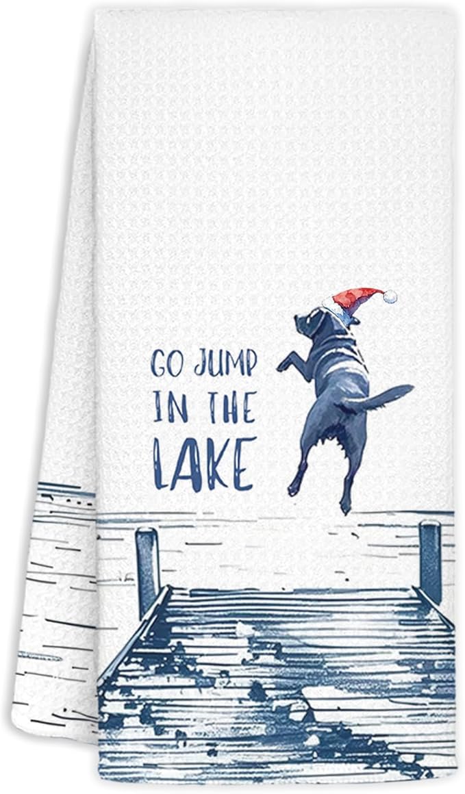 Christmas Lake House Decor Dish Towels,Lake House Gifts,Funny Lake Dog Kitchen Towels Decorative,Dog Lover Mom Gifts Hand Towels Drying Cloth for Kitchen Bathroom Decor,16x24 Inch