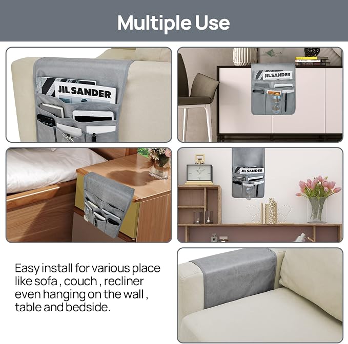 Teniux Remote Control Holder GRS Certified Armrest Organizer with 6 Pockets for recliner couch sofa, Recycled Material Armchair Caddy for Smart Phone, Book, Magazines, Ipad(Grey)