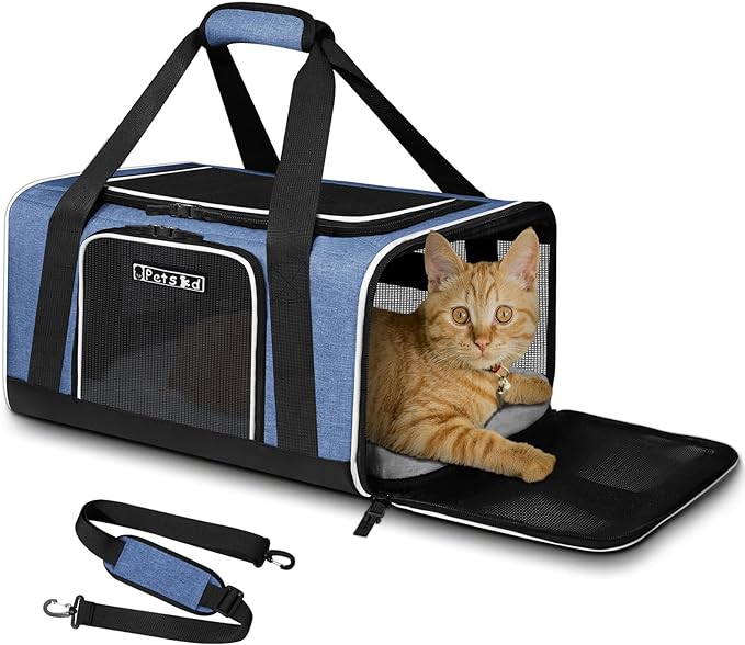 Small Pet Carrier 17" L x 11" W x 9.5" H Airline Approved, Blue | for Alaska Airlines, Lockable Safety Zippers and Anti-Scratch Mesh, Pets Under 10 lbs