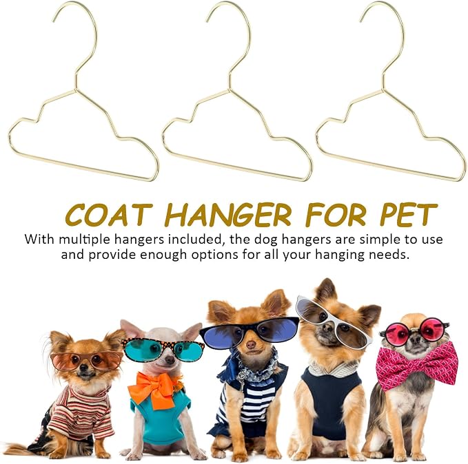 GALPADA Pet Clothes Hangers Closet Organizer 10pcs Golden Metal Anti-Slip and Easy to Carry Small Dog and Cat Hangers Gift for Friends with Pets