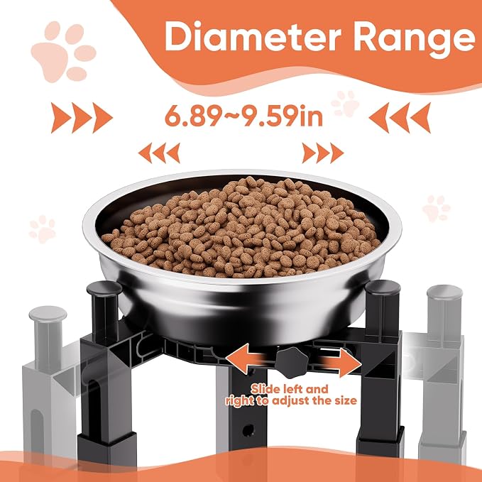 XIAZ Dog Bowl Stand Elevated Food Water Bowl Holder for Large Medium Small Sized Dog, Heights&Width Adjustable, Non-Slip, Durable, Elevated Feeding Bowl Stand for All Dogs Bowls 2PCS