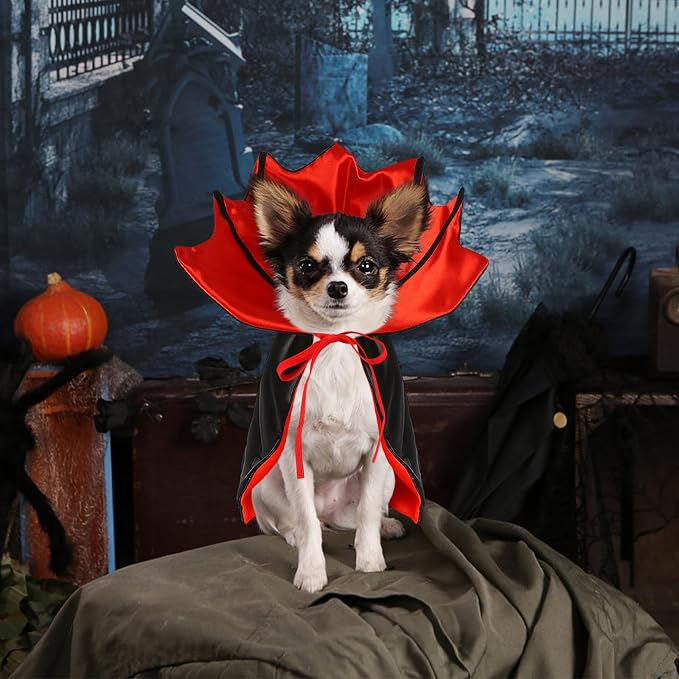 Dog Halloween Costume, Pet Cape for Small Puppy Dogs Cat Funny Red & Black Halloween Costumes with Neck Armor Adjustable Strap Idea for Vampire Party Cosplay (Red Bat, S)