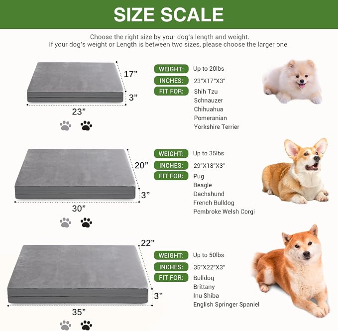 Waterproof Dog Bed Medium Size Dog, Washable Crate Pad 30" Orthopedic Gray | Outdoor Pet Bed Foam, Reversible Faux Leather & Flannel, Removable Cover,Anti-Slip Kennel Pad 29"x18"