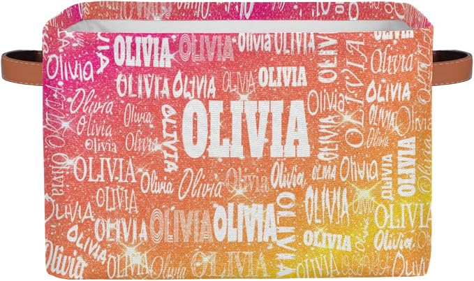 Personalized Storage Basket with Name Shiny Glitter Starry Red Orange | Organizing Boys Girls Pets Toys Closet Shelf Clothes Books