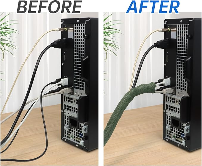 Split Braided Cable Sleeve，Flexible Wire Loom Tubing, Automotive Cord Protector Pet Proof, Cable Management for Computer TV Electric Wires Harness 16ft (Dark Green, 25mm（1")