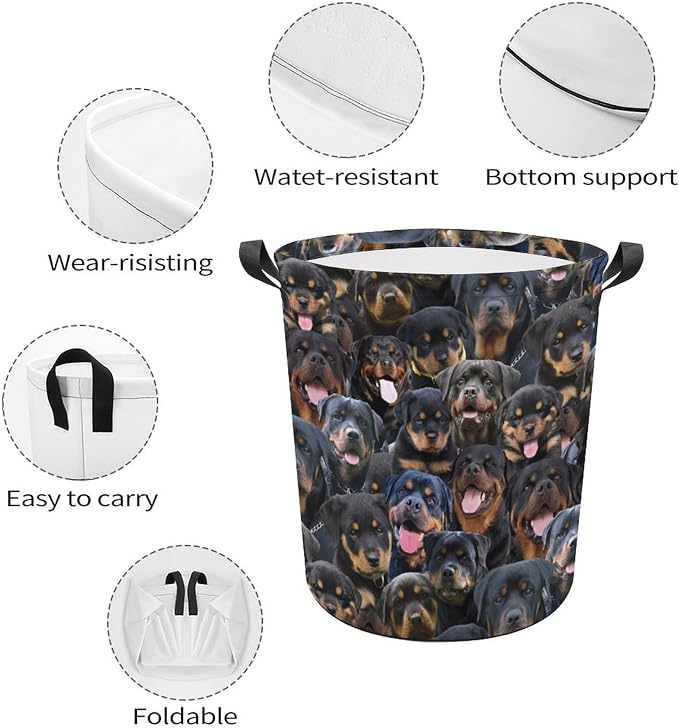 Large Laundry Hamper for Rottweiler Lover, Cute Rottweiler Dog Print Laundry Basket, Collapsible Storage Bin, Waterproof Organizer for Bedroom Bathroom, Gifts for Rottweiler Mom Dog Owner
